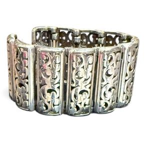 Brighton Silver Intricate Design Bracelet. Wide band filigree bracelet